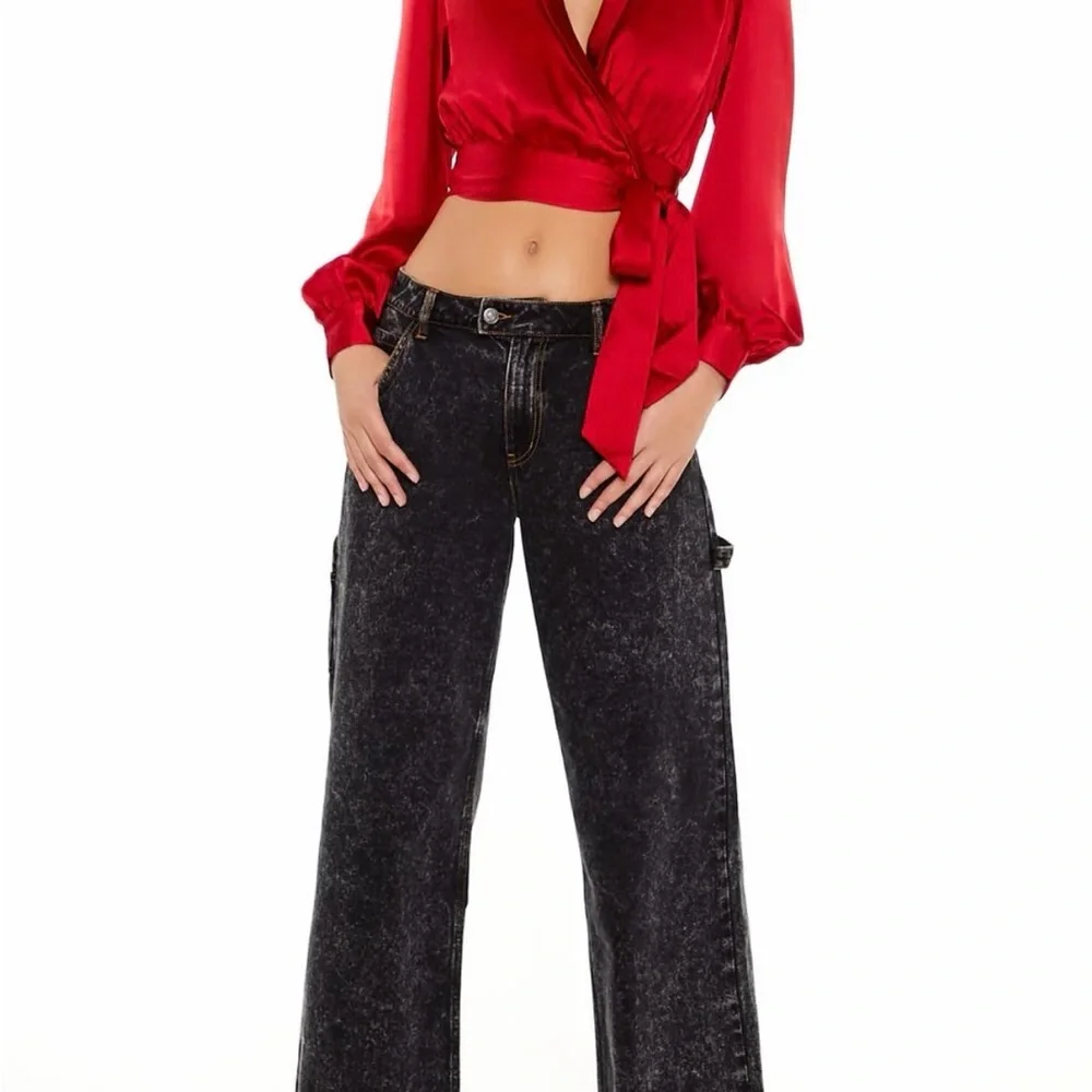 Long Sleeve Burnt Orange Wrap Crop Blouse~ Size Small-Medium-Large - Picture 5 of 7